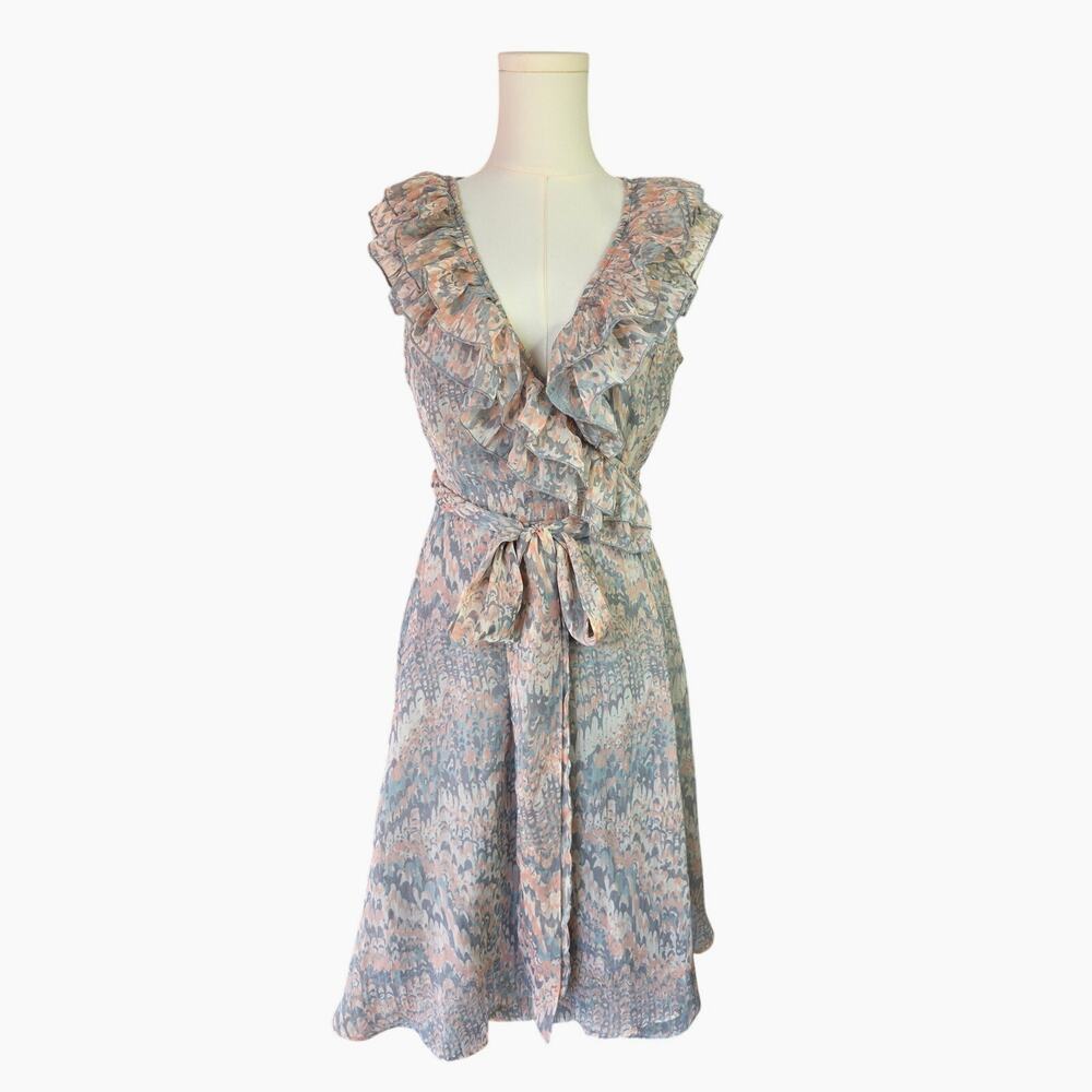 FOREVER 21 Multi Soft Color Print Ruffle Wrap Sleeveless Dress